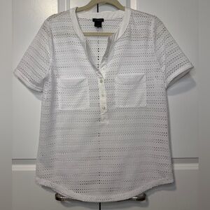 Ann Taylor Eyelet Short Sleeve Henley Top White Women’s M